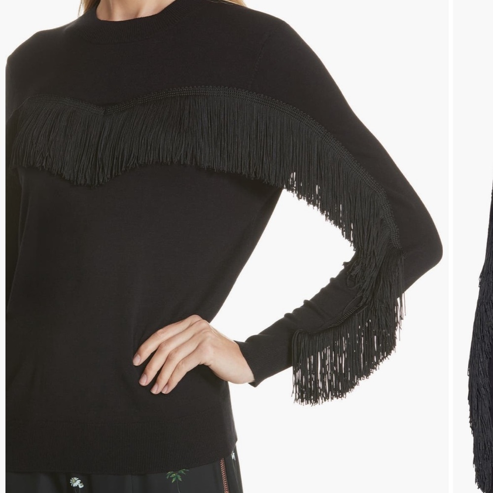 Ted Baker London Black Fringe Embellished Long Sleeve Sweater